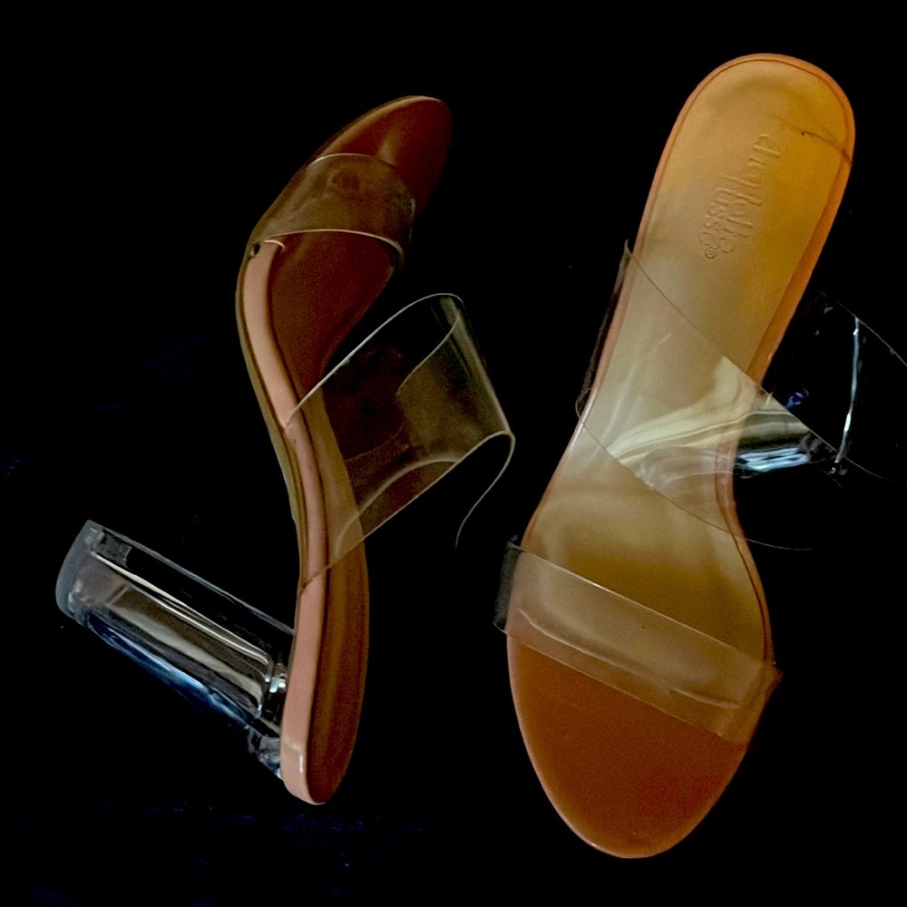 Size 7 woman Charlotte Russo Lucite 4 inch thick heel